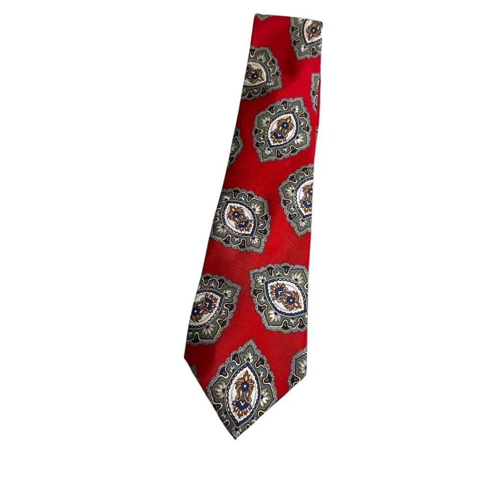 Vintage Halston‎ Men's Red Silk Medallion Pattern Professional Career Necktie